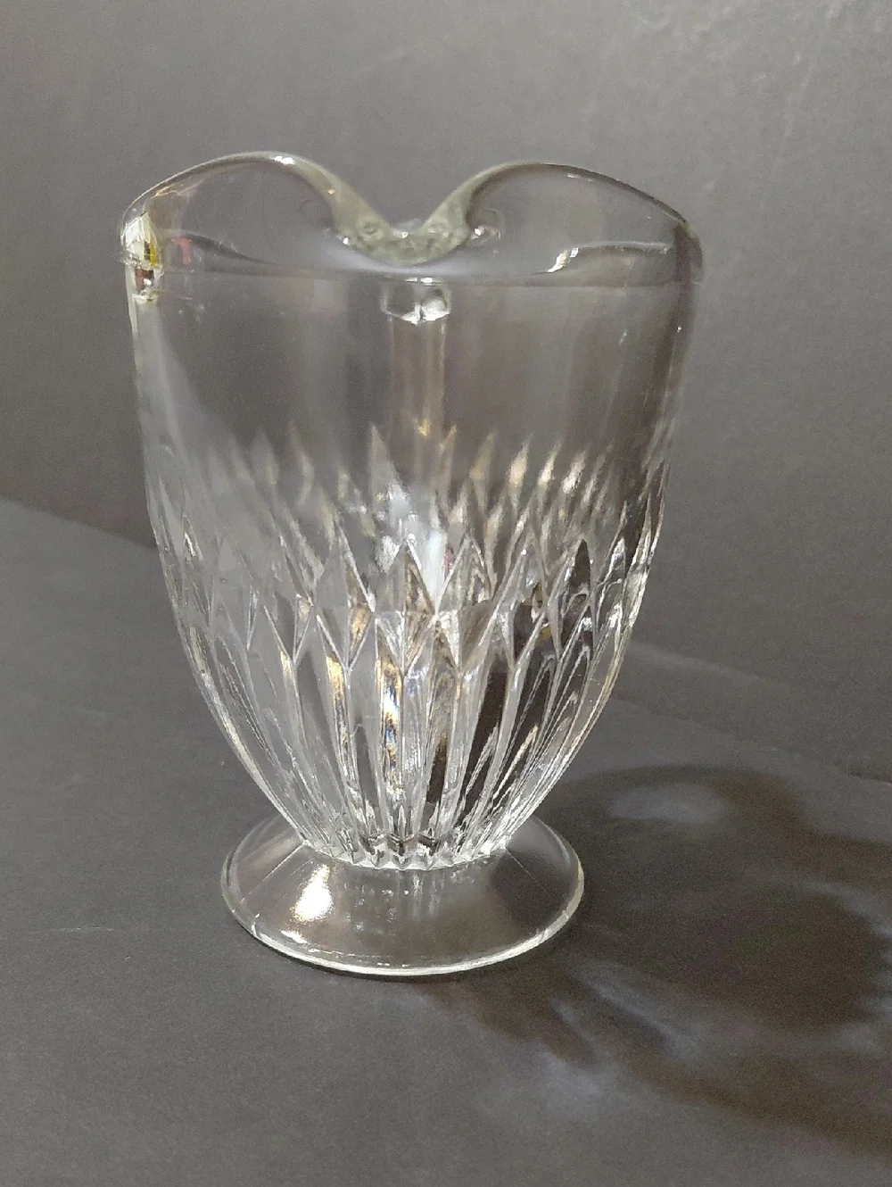 Vintage Jeannette Glass Anniversary Clear Pressed Glass Footed Creamer Pitcher